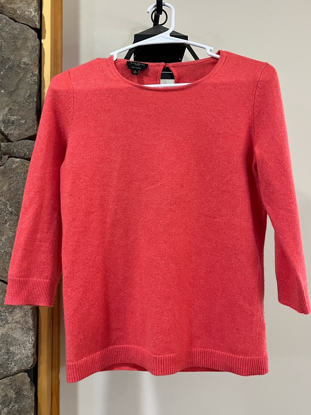Talbots 100% Cashmere 3/4 sleeve Coral Sweater Size Sp